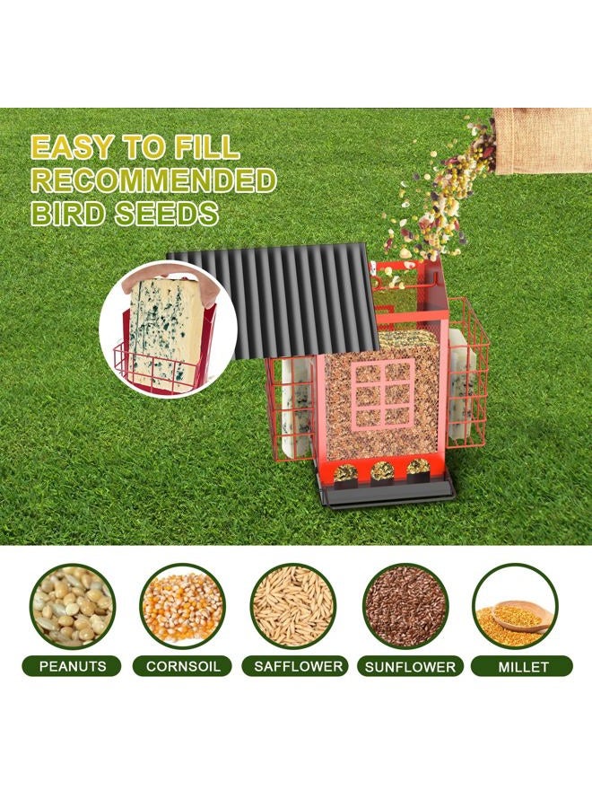 FlowaFoli Bird Feeders for Outdoors Hanging, Metal Bird Feeder with Double Suet Cage Cake, Large Capacity, Birdfeeders Durable & Weatherproof, Easy to Clean & Refill, Great for Attracting Wild Birds - Image 4