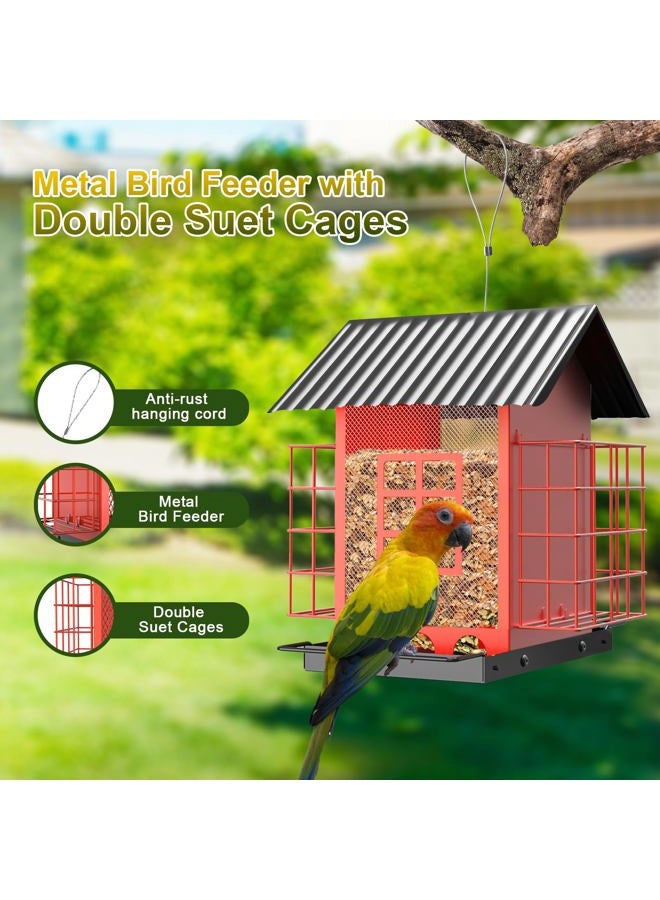 FlowaFoli Bird Feeders for Outdoors Hanging, Metal Bird Feeder with Double Suet Cage Cake, Large Capacity, Birdfeeders Durable & Weatherproof, Easy to Clean & Refill, Great for Attracting Wild Birds - Image 2