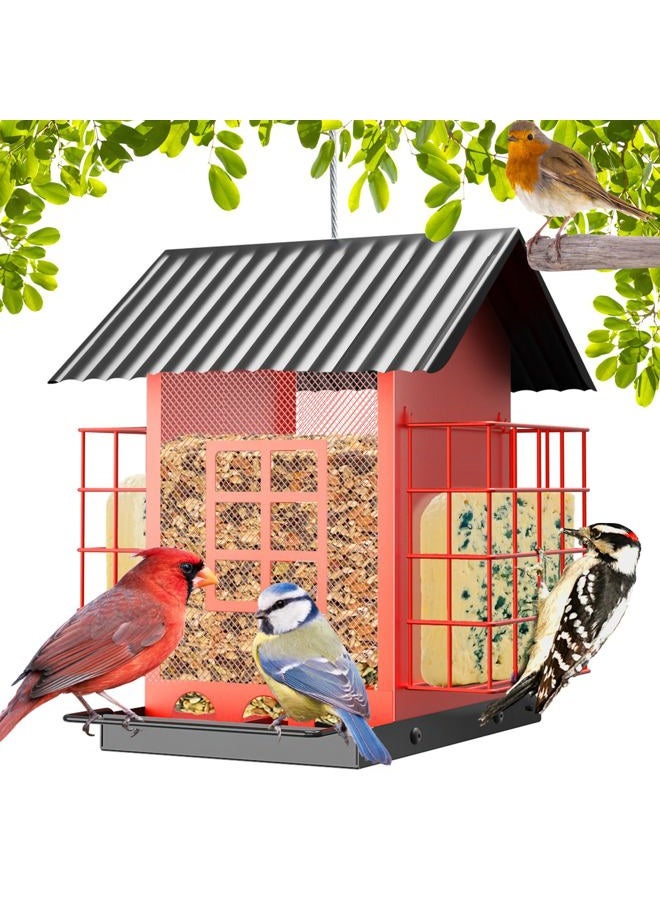 FlowaFoli Bird Feeders for Outdoors Hanging, Metal Bird Feeder with Double Suet Cage Cake, Large Capacity, Birdfeeders Durable & Weatherproof, Easy to Clean & Refill, Great for Attracting Wild Birds - Image 1