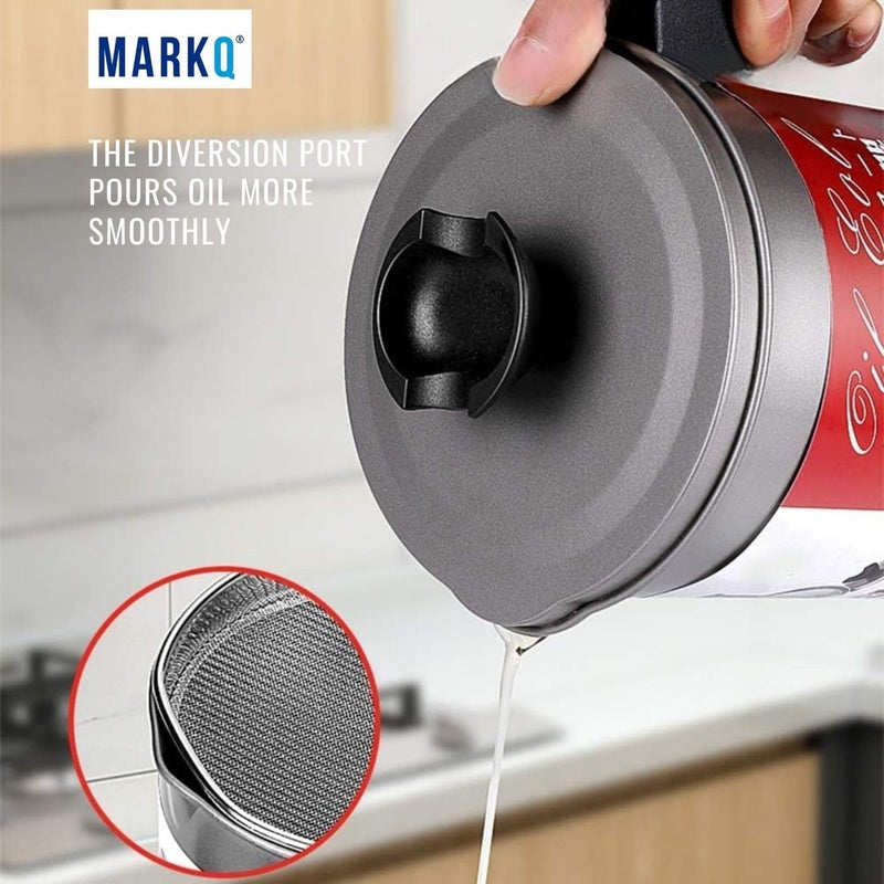 MARKQ وعاء تصفية الزيت من الفولاذ المقاوم للصدأ سعة 1.7 لتر - حاوية تخزين زيت الطهي الكبيرة مع مصفاة دقيقة، غطاء مضاد للغبار وقاعدة غير قابلة للانزلاق | علبة شحوم مع مقبض لإعادة استخدام زيت المطبخ - Image 4