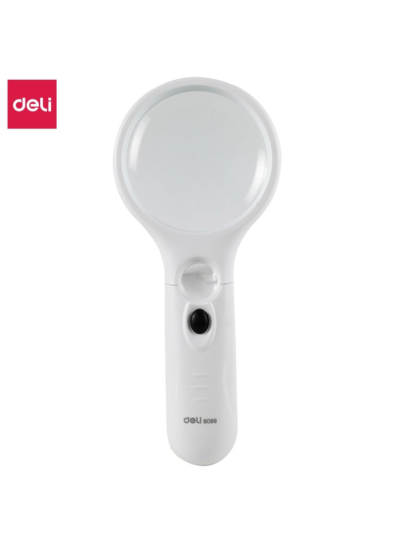 Deli E9099 Magnifier - 2.5x Magnification (11x), φ70mm, White, Integrated LED Light - Image 1