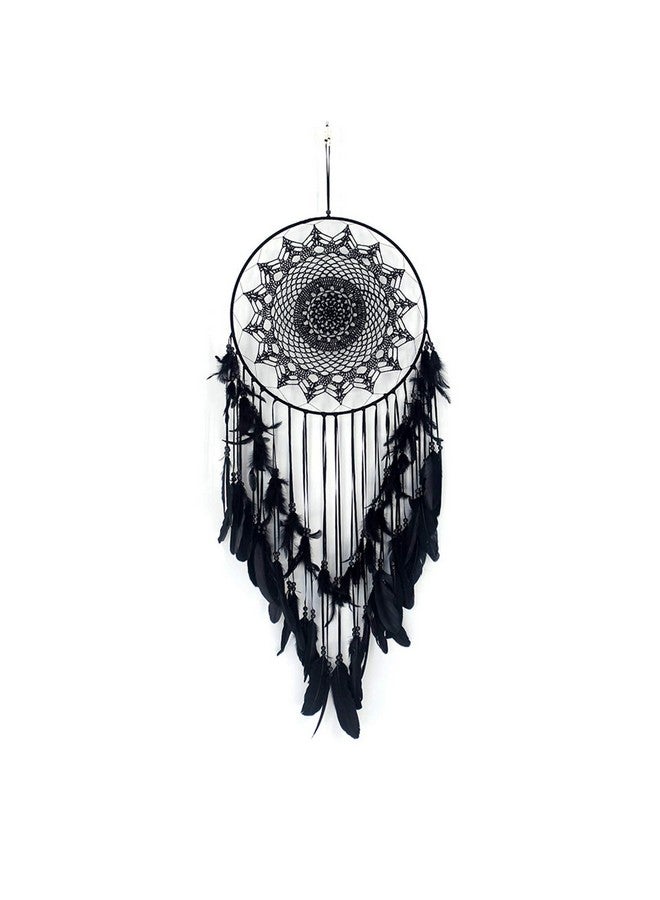Tvoip Dream Catcher Handmade Feather Dreamcatchers for Wall Hanging,Dream Catchers for Bedroom Home Decoration Ornament Decor Ornament Craft Gift Dia 15.75inch/40cm (Black) - Image 1