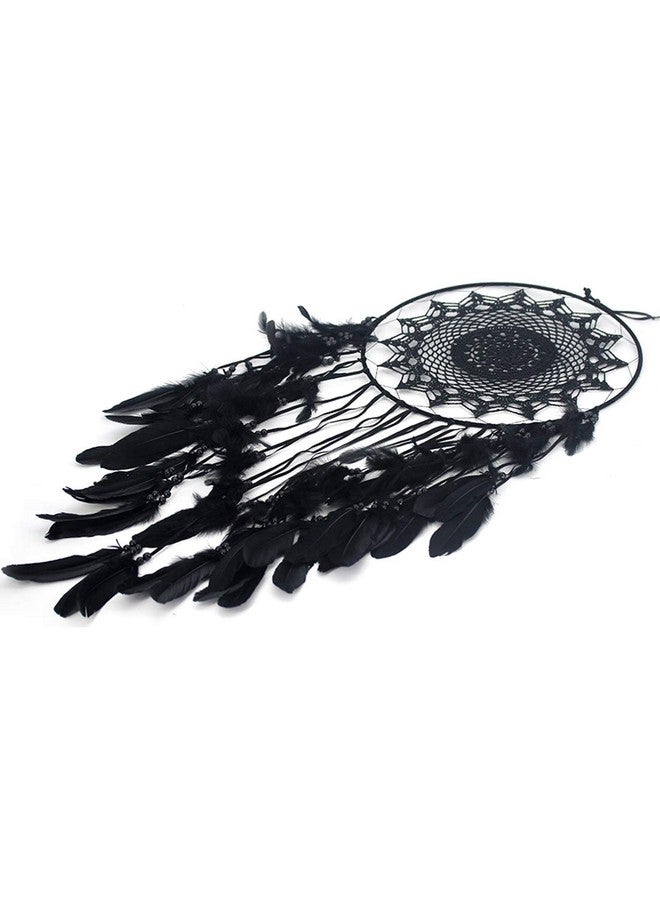 Tvoip Dream Catcher Handmade Feather Dreamcatchers for Wall Hanging,Dream Catchers for Bedroom Home Decoration Ornament Decor Ornament Craft Gift Dia 15.75inch/40cm (Black) - Image 3
