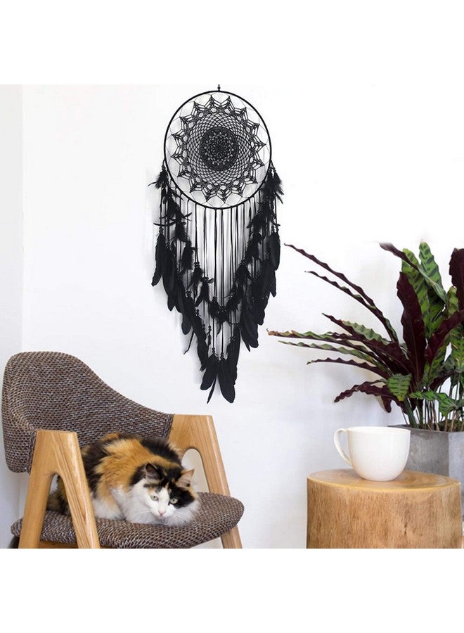Tvoip Dream Catcher Handmade Feather Dreamcatchers for Wall Hanging,Dream Catchers for Bedroom Home Decoration Ornament Decor Ornament Craft Gift Dia 15.75inch/40cm (Black) - Image 2