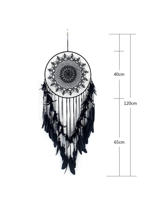 Tvoip Dream Catcher Handmade Feather Dreamcatchers for Wall Hanging,Dream Catchers for Bedroom Home Decoration Ornament Decor Ornament Craft Gift Dia 15.75inch/40cm (Black) - Image 4