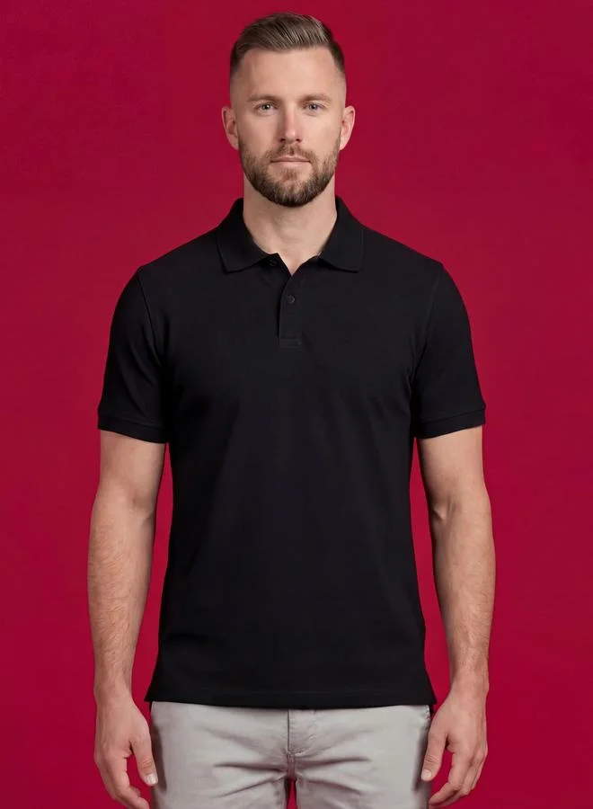Clans&Hans Men Black Short Sleeve Cotton Polo