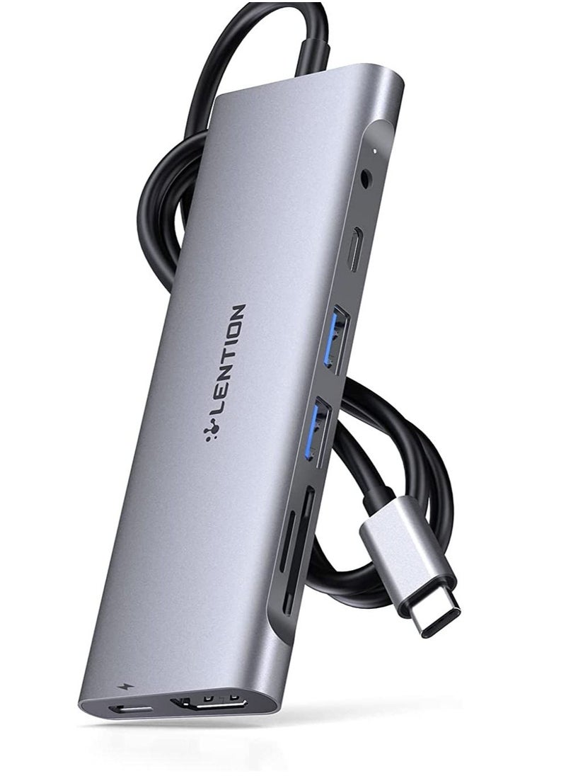 3.3FT Long Cable USB C Hub with 4K HDMI 2 USB 3.0 Card Reader Aux Type C Data Charging Compatible  MacBook Pro Mac Air Surface More Stable Driver Adapter CB C37 Space Gray