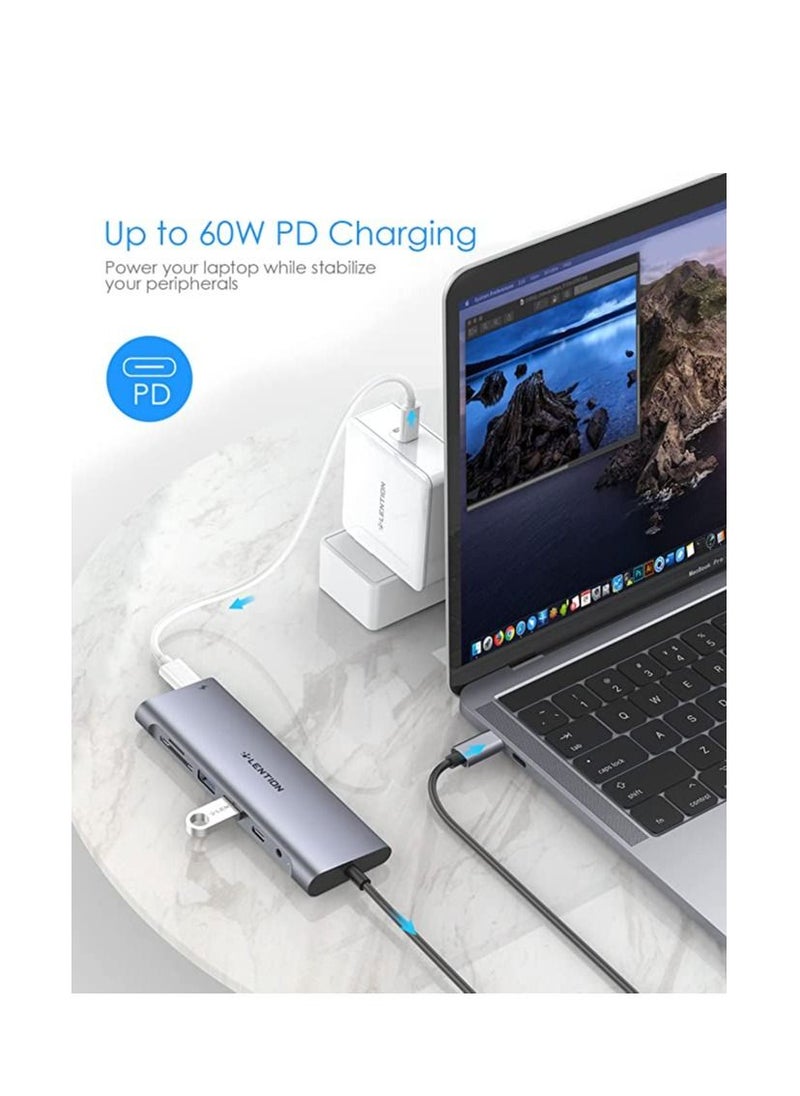 3.3FT Long Cable USB C Hub with 4K HDMI 2 USB 3.0 Card Reader Aux Type C Data Charging Compatible  MacBook Pro Mac Air Surface More Stable Driver Adapter CB C37 Space Gray