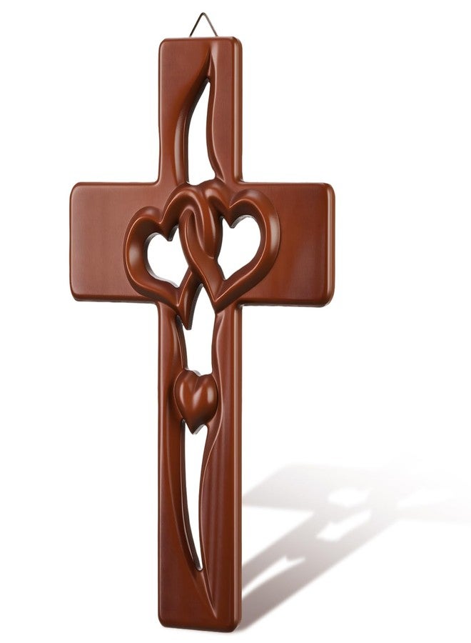 كاتفلي كاثفلي، صليب خشبي جداري لعيد الميلاد، 10 بوصات، صليب خشبي على شكل قلب متشابك، هدية مسيحية للذكرى السنوية والزفاف للزوجين والوالدين، عيد الحب (لون كلاسيكي) - Image 1