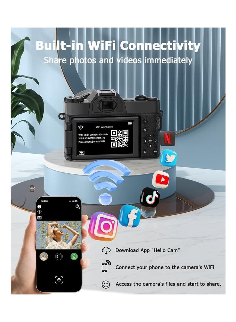 ZONBON 6K Digital Camera for Photography - Digital Cameras with 128G TF Card, 64MP WiFi Vlogging Cameras for YouTube with 3" 180° Flip Screen, 16X Digital Zoom Autofocus Vlog Travel Camara, Wide Angle & Macro Lens, 2 Batteries - Image 4