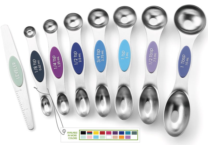 Spring Chef Stainless Steel Magnetic Measuring Spoons Set of 8 with Leveler Dual Sided Metal Teaspoon Tablespoon Measuring Spoons Nesting Kitchen Gadgets for Baking Cooking Winter Frost