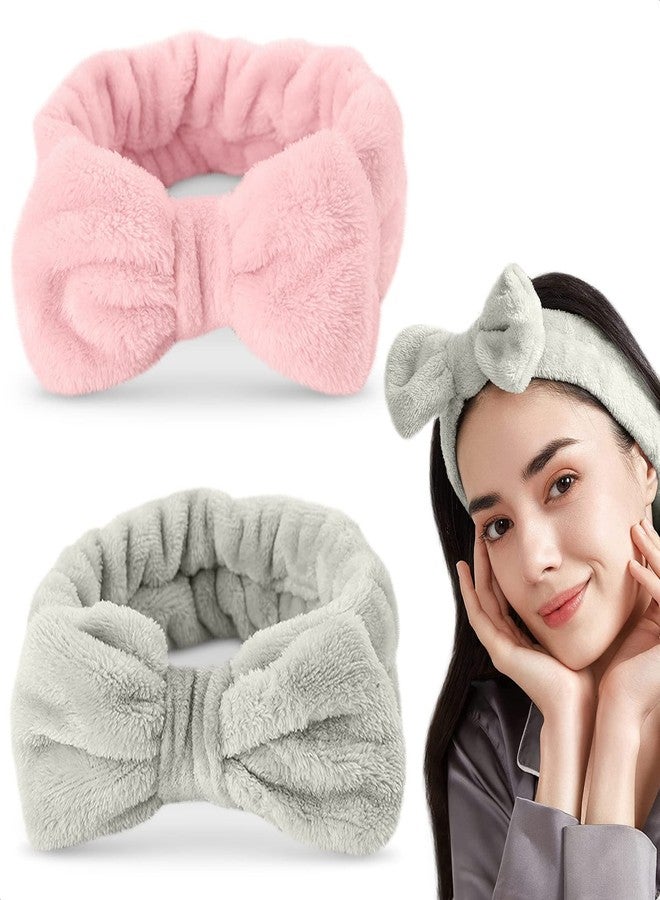 LEGLO 2Pcs Hairband for Women - Bow Headbands for Women's Hair Spa, Makeup Headband for Washing Face, Cosmetic Headband, Shower Hair Bands for Gym (Pink, Gray) - Image 1