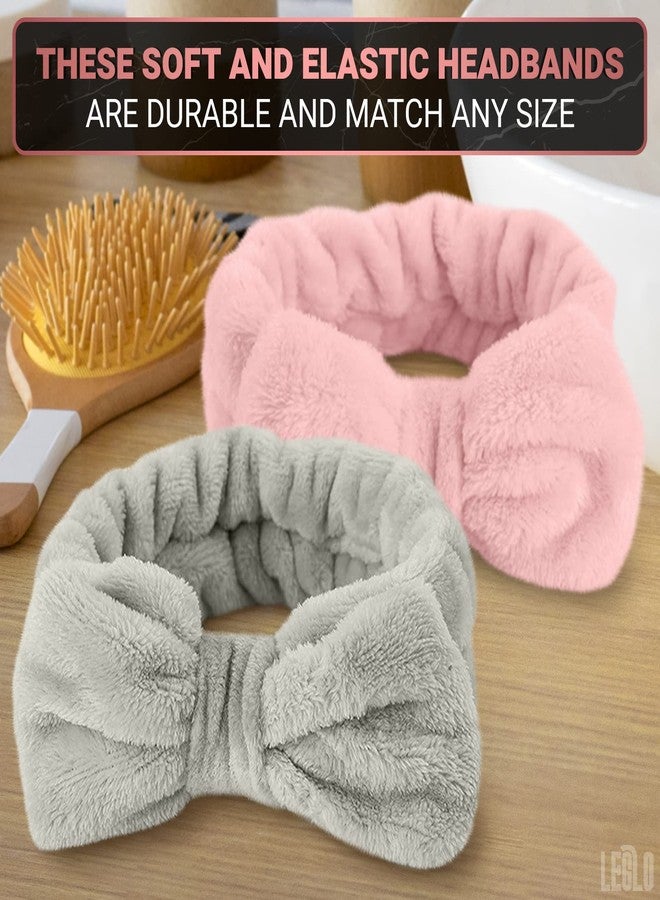 LEGLO 2Pcs Hairband for Women - Bow Headbands for Women's Hair Spa, Makeup Headband for Washing Face, Cosmetic Headband, Shower Hair Bands for Gym (Pink, Gray) - Image 5