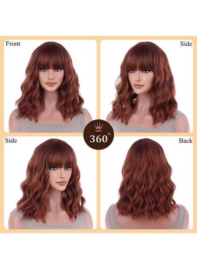 AneShe Neshe 14 Inches Auburn Wig Short Curly Bob Wig With Bangs For Women Girls Charming Wave Wigs Synthetic Wig For Daily Cosplay Party - Image 4