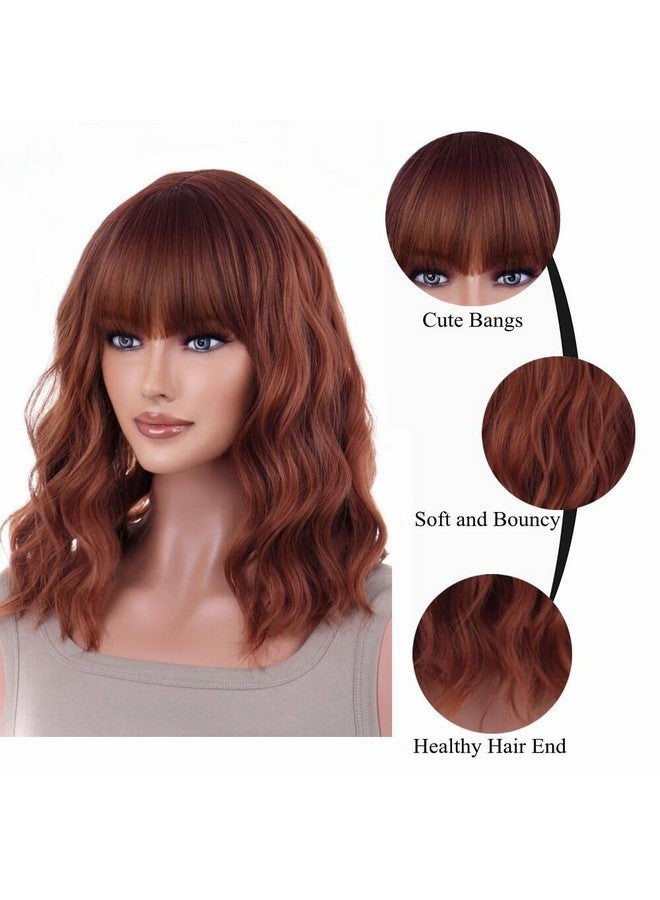 AneShe Neshe 14 Inches Auburn Wig Short Curly Bob Wig With Bangs For Women Girls Charming Wave Wigs Synthetic Wig For Daily Cosplay Party - Image 3