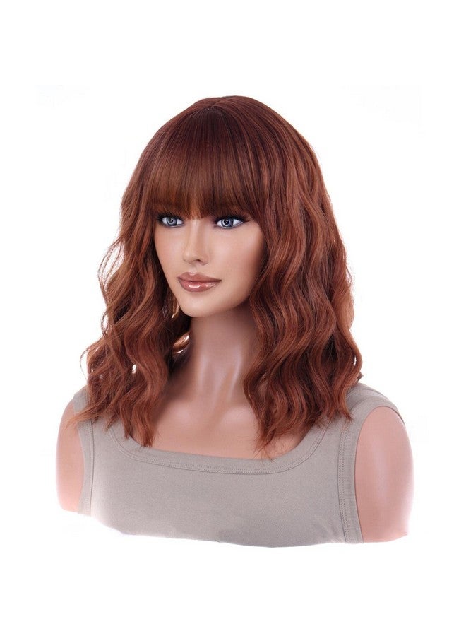AneShe Neshe 14 Inches Auburn Wig Short Curly Bob Wig With Bangs For Women Girls Charming Wave Wigs Synthetic Wig For Daily Cosplay Party - Image 1