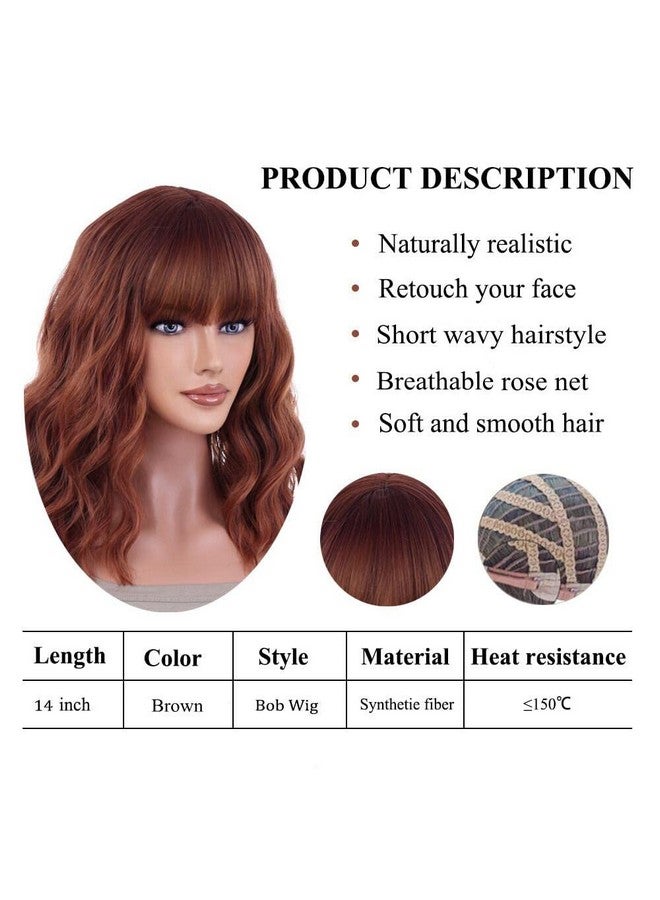 AneShe Neshe 14 Inches Auburn Wig Short Curly Bob Wig With Bangs For Women Girls Charming Wave Wigs Synthetic Wig For Daily Cosplay Party - Image 5