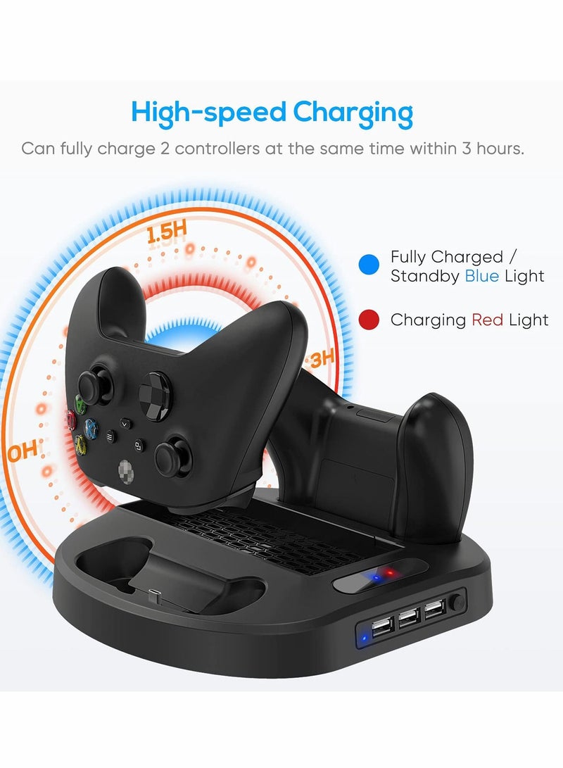 Y&D Vertical Charging Stand for Xbox Series S Controllers with Cooling Fan, LED Indicator, and 3 USB Hubs - Image 2
