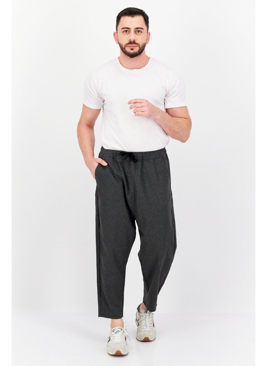Asos Design - Men Regular Fit Heather Drawstring Sweatpants, Charcoal - Image 1