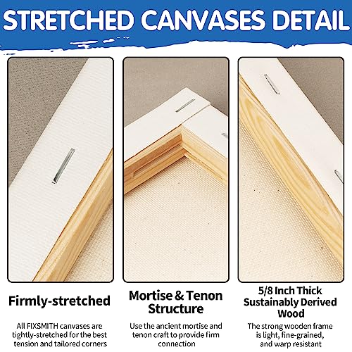 FIXSMITH Stretched White Blank Canvas - 16x20 Inch, 5 Pack,Primed Large Canvas,100% Cotton,5/8 Inch Profile of Super Value Pack for Acrylics,Oils & Other Painting Media - Image 3