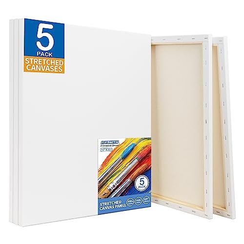FIXSMITH Stretched White Blank Canvas - 16x20 Inch, 5 Pack,Primed Large Canvas,100% Cotton,5/8 Inch Profile of Super Value Pack for Acrylics,Oils & Other Painting Media - Image 1