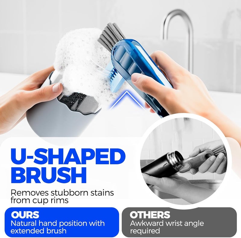 Holikme 6 Pack Holikme 4 in 1 Cup Lid Cleaning Brush Set with 3 Straws Multifunctional Bottle Brush Silicone Cup Lid Gap Cleaner Durable Bristle Crevice Cleaning Brush Multicolored - Image 3