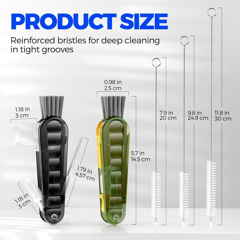 Holikme 6 Pack Holikme 4 in 1 Cup Lid Cleaning Brush Set with 3 Straws Multifunctional Bottle Brush Silicone Cup Lid Gap Cleaner Durable Bristle Crevice Cleaning Brush Multicolored - Image 2