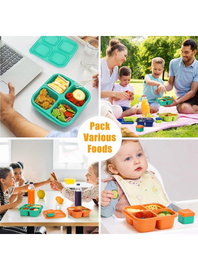 Caperci Lunchable Snack Containers - 4 Pack Bento Snack Boxes with 4-Compartment, 2 Leakproof Dip Cups, Reusable Divided Food Containers for School, Work, Travel (Jewel Brights) - Image 4