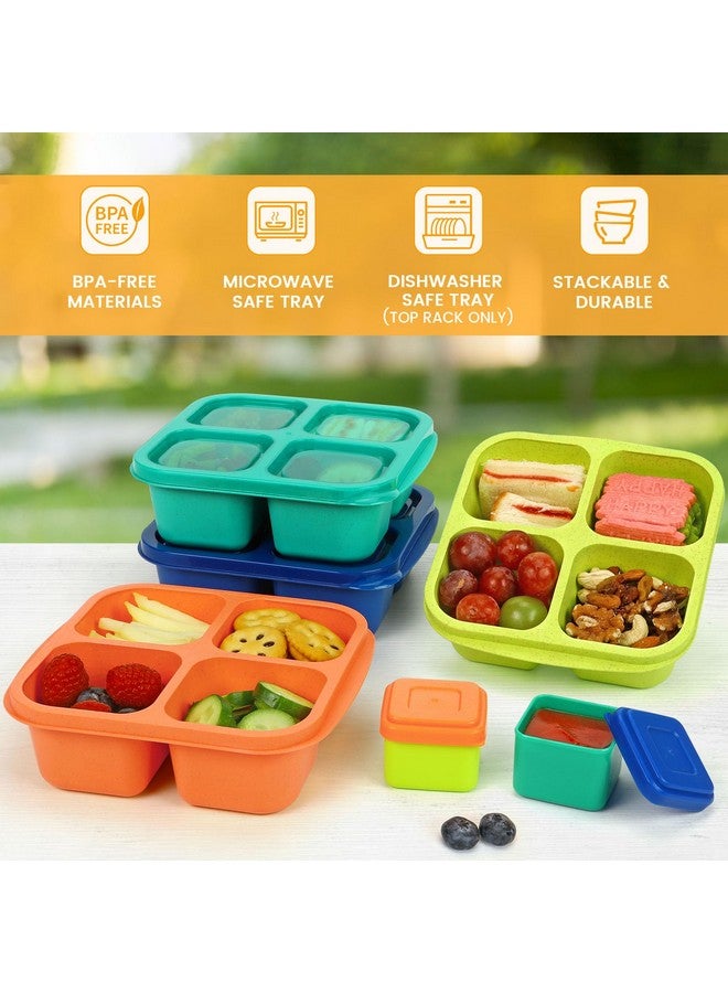 Caperci Lunchable Snack Containers - 4 Pack Bento Snack Boxes with 4-Compartment, 2 Leakproof Dip Cups, Reusable Divided Food Containers for School, Work, Travel (Jewel Brights) - Image 5