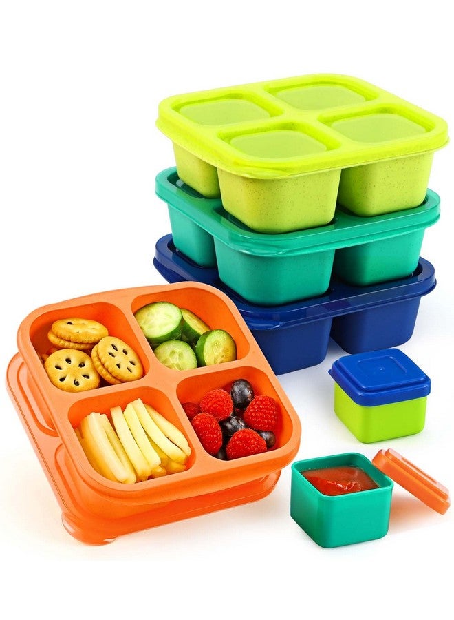Caperci Lunchable Snack Containers - 4 Pack Bento Snack Boxes with 4-Compartment, 2 Leakproof Dip Cups, Reusable Divided Food Containers for School, Work, Travel (Jewel Brights) - Image 1