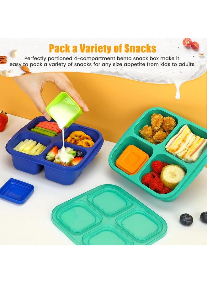 Caperci Lunchable Snack Containers - 4 Pack Bento Snack Boxes with 4-Compartment, 2 Leakproof Dip Cups, Reusable Divided Food Containers for School, Work, Travel (Jewel Brights) - Image 3