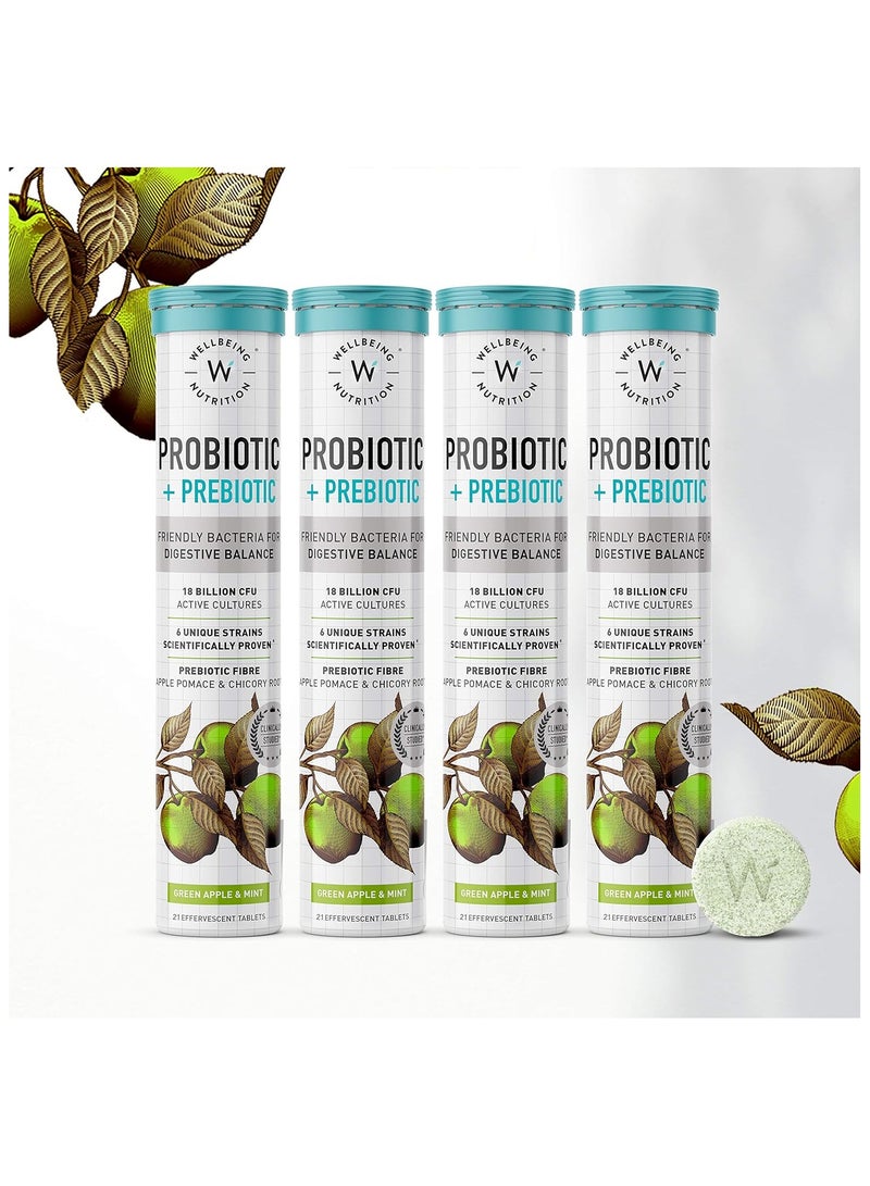 WELLBEING NUTRITION Daily Probiotic + Prebiotic| Plant Based |18 Billion CFU, 6 Strains for Men & Women with Organic Prebiotic Fiber for Digestion, Gut Health, Metabolism | 84 Effervescent Tabs - Image 1