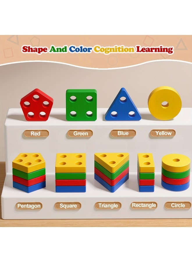 Capstro Wooden Shape Sorting & Stacking Toy – Kids Learning Board with Five Columns for Color, Shape Matching & Fine Motor Skills | Montessori Hands-On Educational Toy for Toddlers – Five Column Set - Image 5