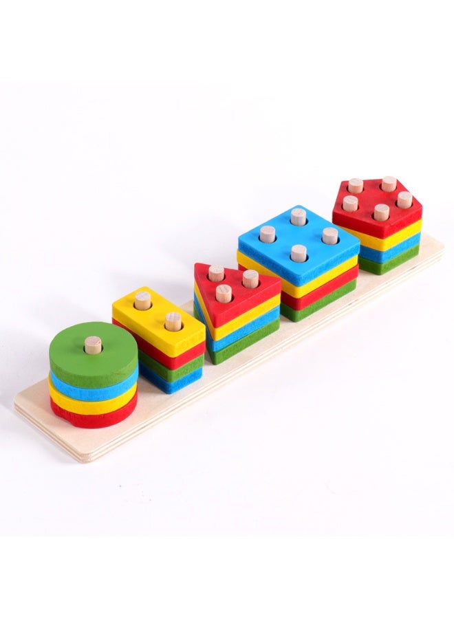 Capstro Wooden Shape Sorting & Stacking Toy – Kids Learning Board with Five Columns for Color, Shape Matching & Fine Motor Skills | Montessori Hands-On Educational Toy for Toddlers – Five Column Set - Image 1