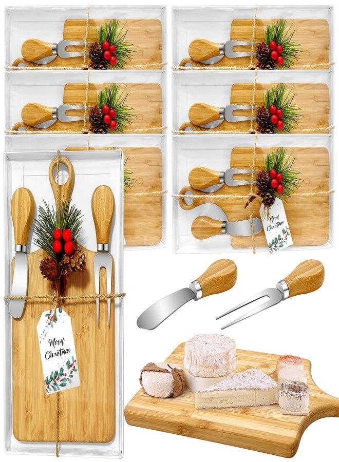 Gosodeny 6 Set Christmas Gifts Bridal Shower Favor Bamboo Wooden Square Cheese Board Gift Set Cheese Knives Mini Cutting Board Bulk Set Tags and Boxes Christmas Party Neighbor Xmas Baking Supplies Decoration - Image 1
