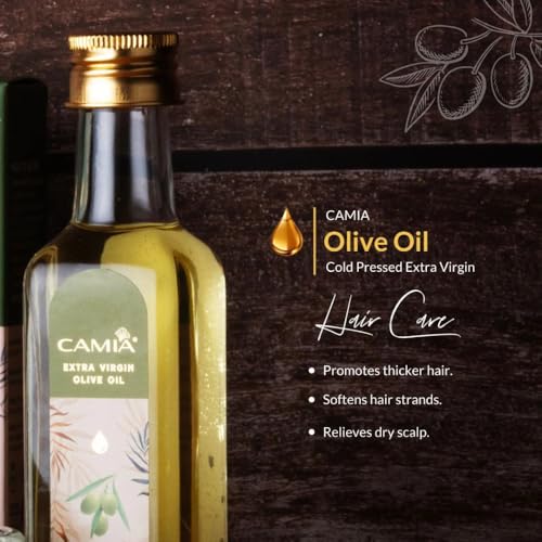 CAMIA - Organic Cold Pressed Olive Oil for Hair & Skin | Helps Manage Variety of Skin Problems Including UV Damage | Strengthen Hair Roots | Deeply Moisturizes Skin | 100 ML Glass Bottle - Image 4