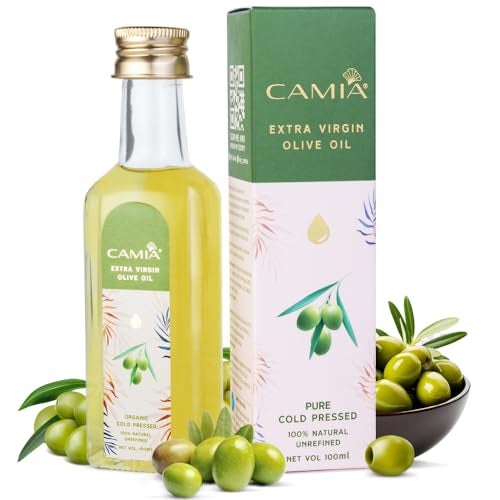 CAMIA - Organic Cold Pressed Olive Oil for Hair & Skin | Helps Manage Variety of Skin Problems Including UV Damage | Strengthen Hair Roots | Deeply Moisturizes Skin | 100 ML Glass Bottle - Image 1
