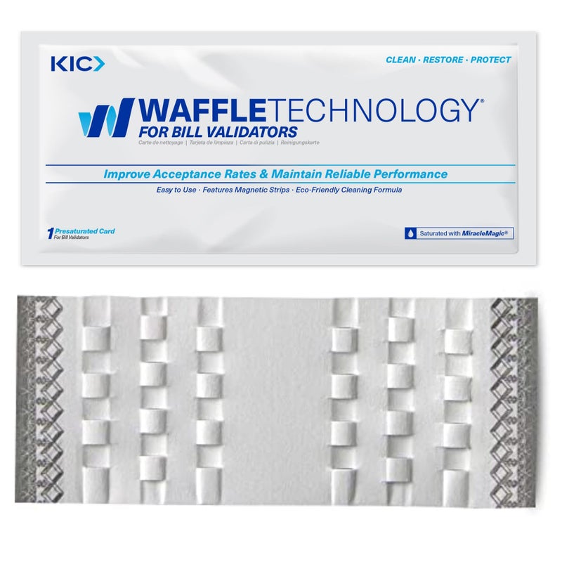 وافل تكنولوجي بطاقات تنظيف Waffletechnology KICTeam لأجهزة قبول الأوراق النقدية (15 بطاقة) - تتضمن شريطًا مغناطيسيًا لقبول جميع أنواع الأوراق النقدية - مشبعة مسبقًا بـ MiracleMagic - Image 1