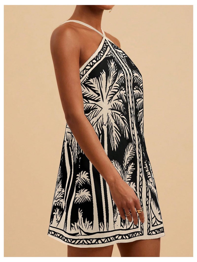 MakeMeChic Women's Backless Dress Tropical Vacation Outfits Halter Cami Summer Boho Beach Mini Dresses Black X-Small - Image 2