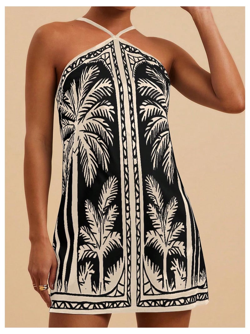 MakeMeChic Women's Backless Dress Tropical Vacation Outfits Halter Cami Summer Boho Beach Mini Dresses Black X-Small - Image 5