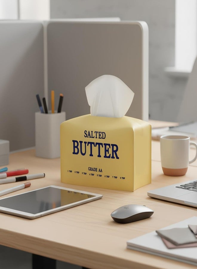 MSJGA Butter Tissue Box Cover, Rectangular PU Leather Tissue Box Holder with Bottom Belt Decorative Organizer for Bedroom, Bathroom, Vanity Desk, Nightstand, Tabletop, Car, Office - Image 2