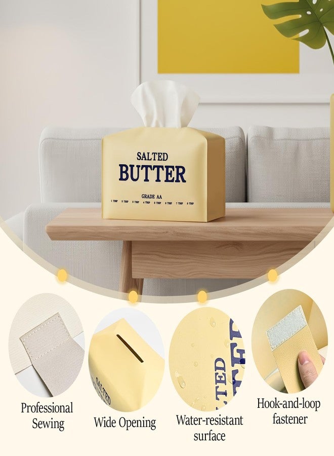 MSJGA Butter Tissue Box Cover, Rectangular PU Leather Tissue Box Holder with Bottom Belt Decorative Organizer for Bedroom, Bathroom, Vanity Desk, Nightstand, Tabletop, Car, Office - Image 4