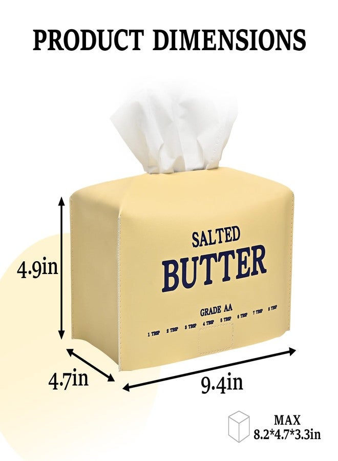 MSJGA Butter Tissue Box Cover, Rectangular PU Leather Tissue Box Holder with Bottom Belt Decorative Organizer for Bedroom, Bathroom, Vanity Desk, Nightstand, Tabletop, Car, Office - Image 3