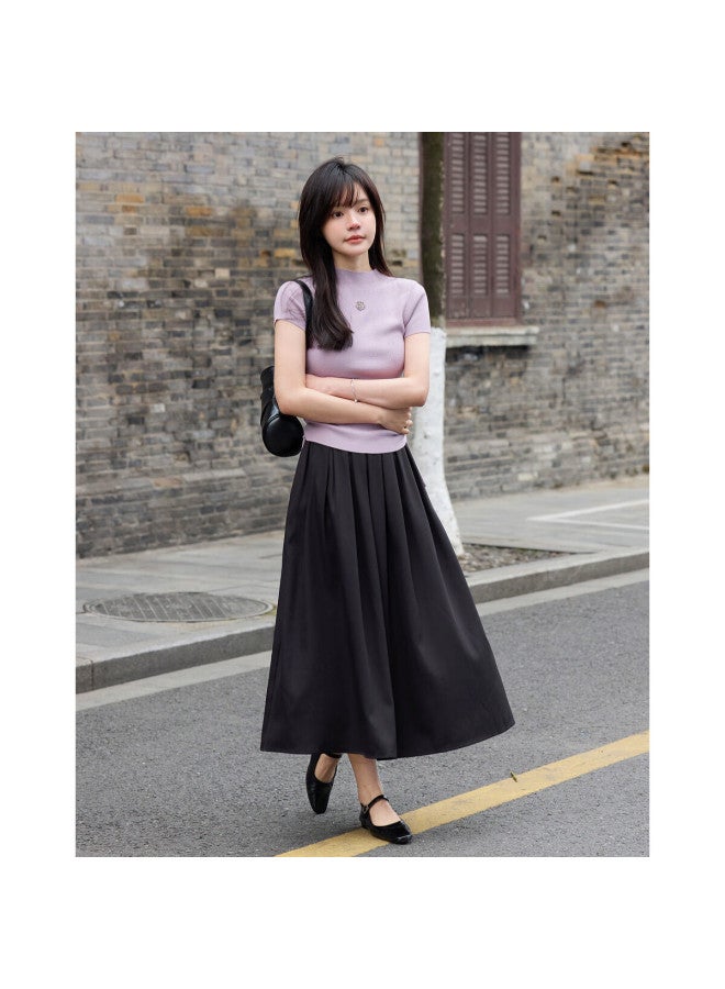 Mt [drawn Double C Waist] Spring And Autumn Semi-high Round Neck Side Seam Drawstring Sweater Rose Metal Knit Sweater Women's Top - Image 5
