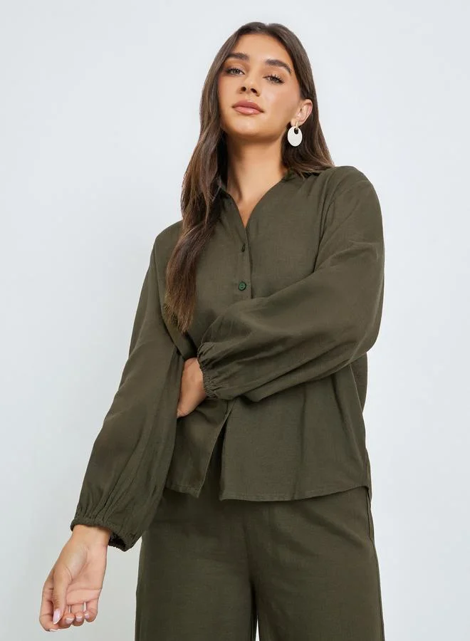 Olive Solid Balloon Sleeves Shirt