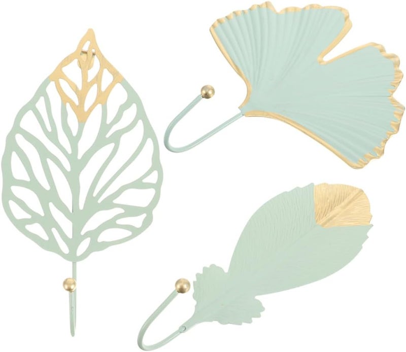 SHERCHPRY 3pcs Portable Wall Hooks Set, Decorative Leaf-Shaped Iron Coat Hooks for Home and Outdoor Use, Green, Multi-Function Hanging Storage for Coats, Towels, and Clothes - Image 1