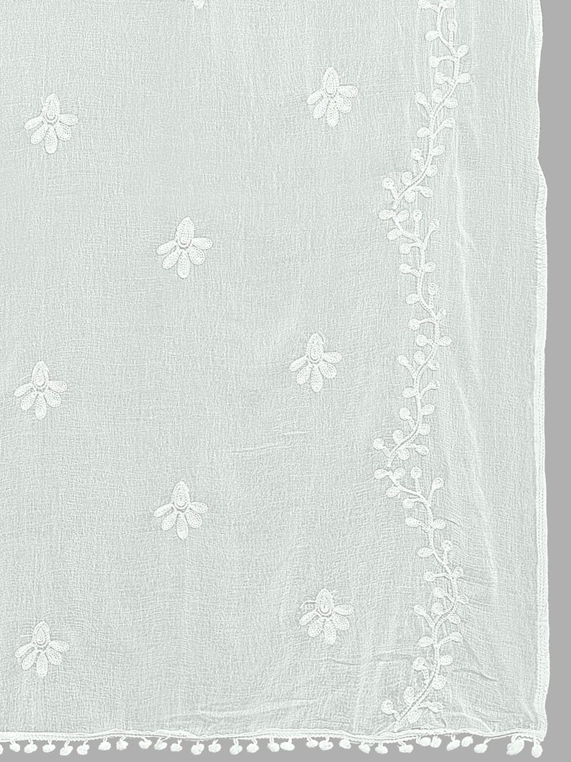 KEMZA Women's Chiffon Phulkari Floral Dupatta with Lace Border – Soft & Lightweight (White) - Image 5
