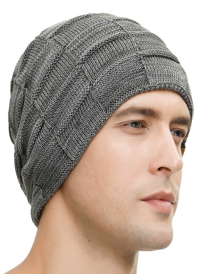 Vgogfly Slouchy Beanie for Men Winter Hats for Guys Cool Beanies Mens Lined Knit Warm Thick Skully Stocking Binie Hat Black/Dark Grey - Image 4