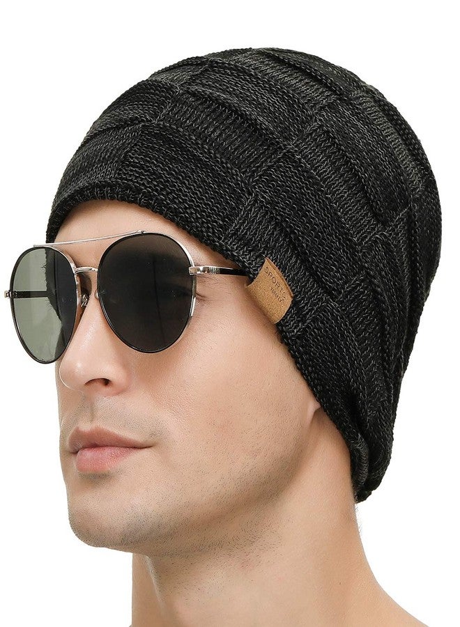Vgogfly Slouchy Beanie for Men Winter Hats for Guys Cool Beanies Mens Lined Knit Warm Thick Skully Stocking Binie Hat Black/Dark Grey - Image 3