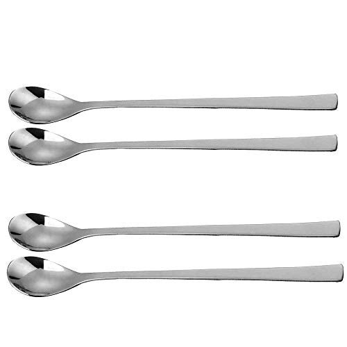 NJ Long Handle Mixing Stirring Spoon for Tall Glasses, Ice Tea Coffee Ice Cream Cocktail Bar Stainless Steel, Soda Spoon, Bournvita/Horlicks, Milkshake Spoon 8" : Set of 4 - Image 1
